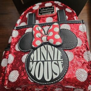 Disney Loungefly Minnie Mouse Red and White Sequin Backpack